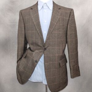 JOS.A.BANK Sport Coat Men's Brown Silk Camel hair Tooth Check Plaid Blazer 40R